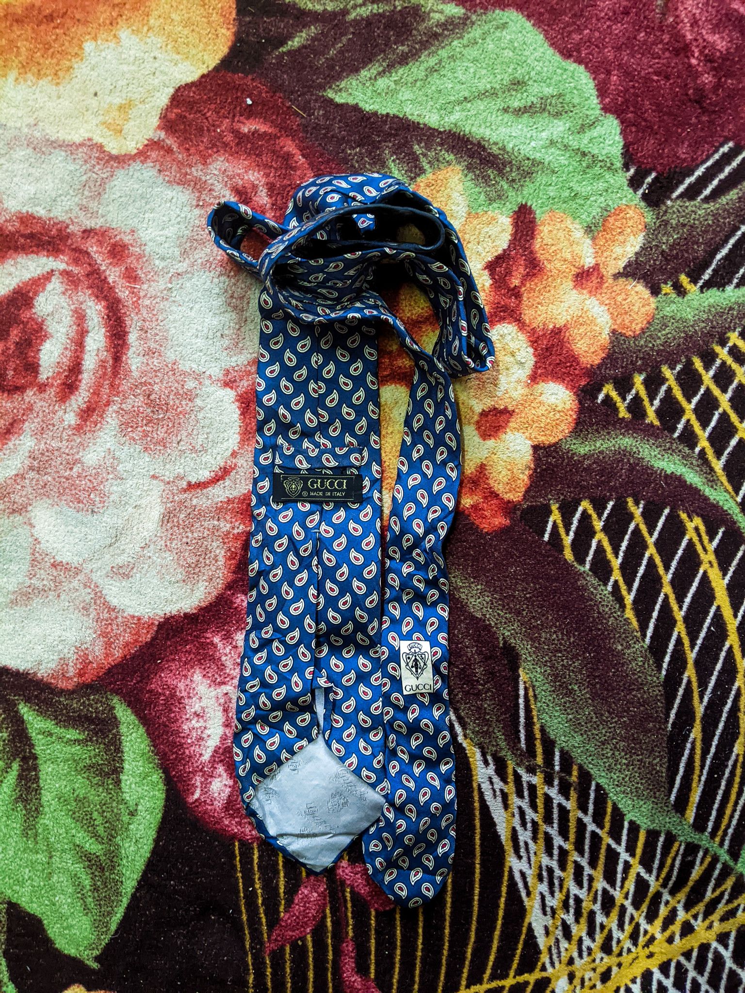 Gucci Vintage Gucci Blue Paisley Silk Tie Size ONE SIZE - 4 Thumbnail