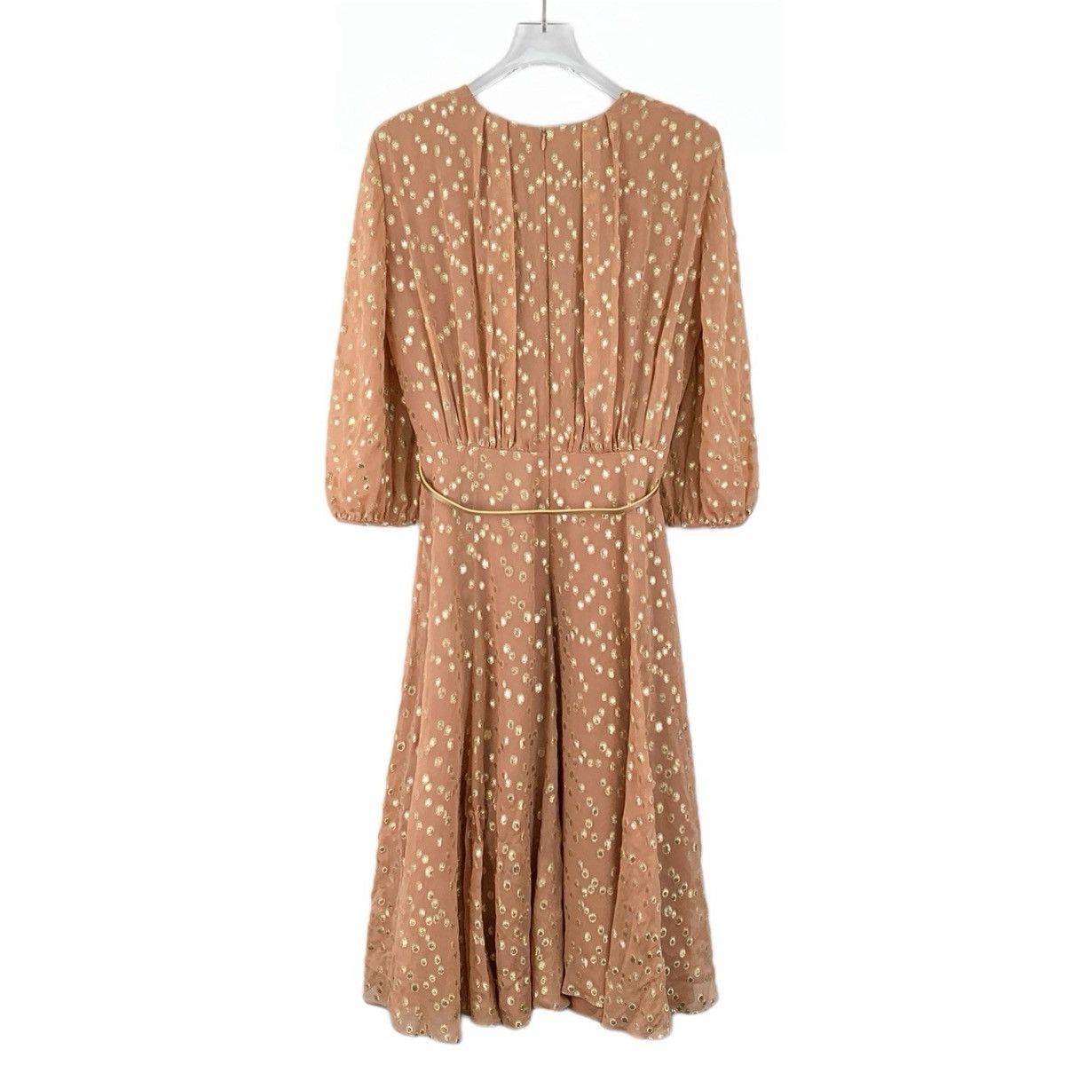 Max Mara Maxmara Orange Polka Dot Ruched Silk Long Sleeve Dress K26WX Size S / US 4 / IT 40 - 2 Thumbnail