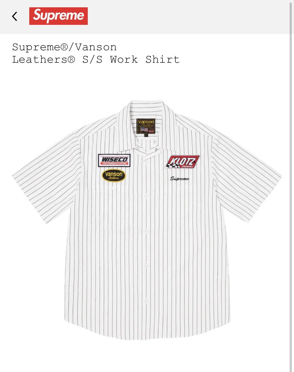 Supreme × Vanson Leathers Supreme x Lanson Leathers Work Shirt (Medium) Size US M / EU 48-50 / 2 - 3 Thumbnail
