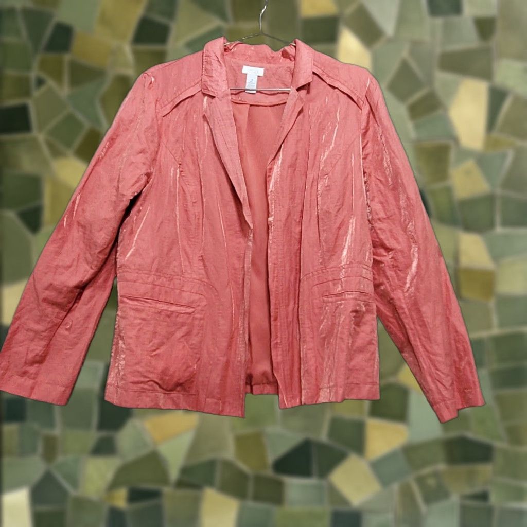 Vintage Chico's Blazer Shirt Women's 2 Medium Pink Peach Shimmer Lightweight Casual Blazer Shirt Size XS / US 0-2 / IT 36-38 - 1 Thumbnail