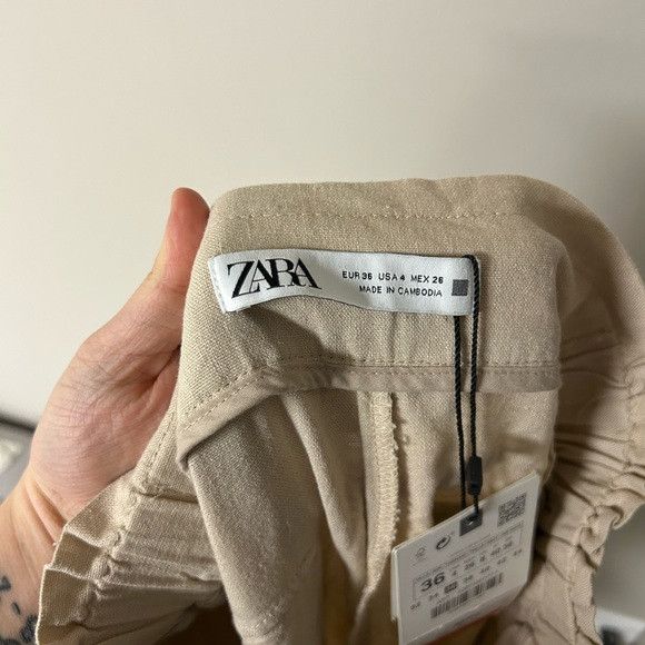 Zara Zara Khaki Linen Paper Bag Pants Size 27" / US 4 / IT 40 - 4 Thumbnail