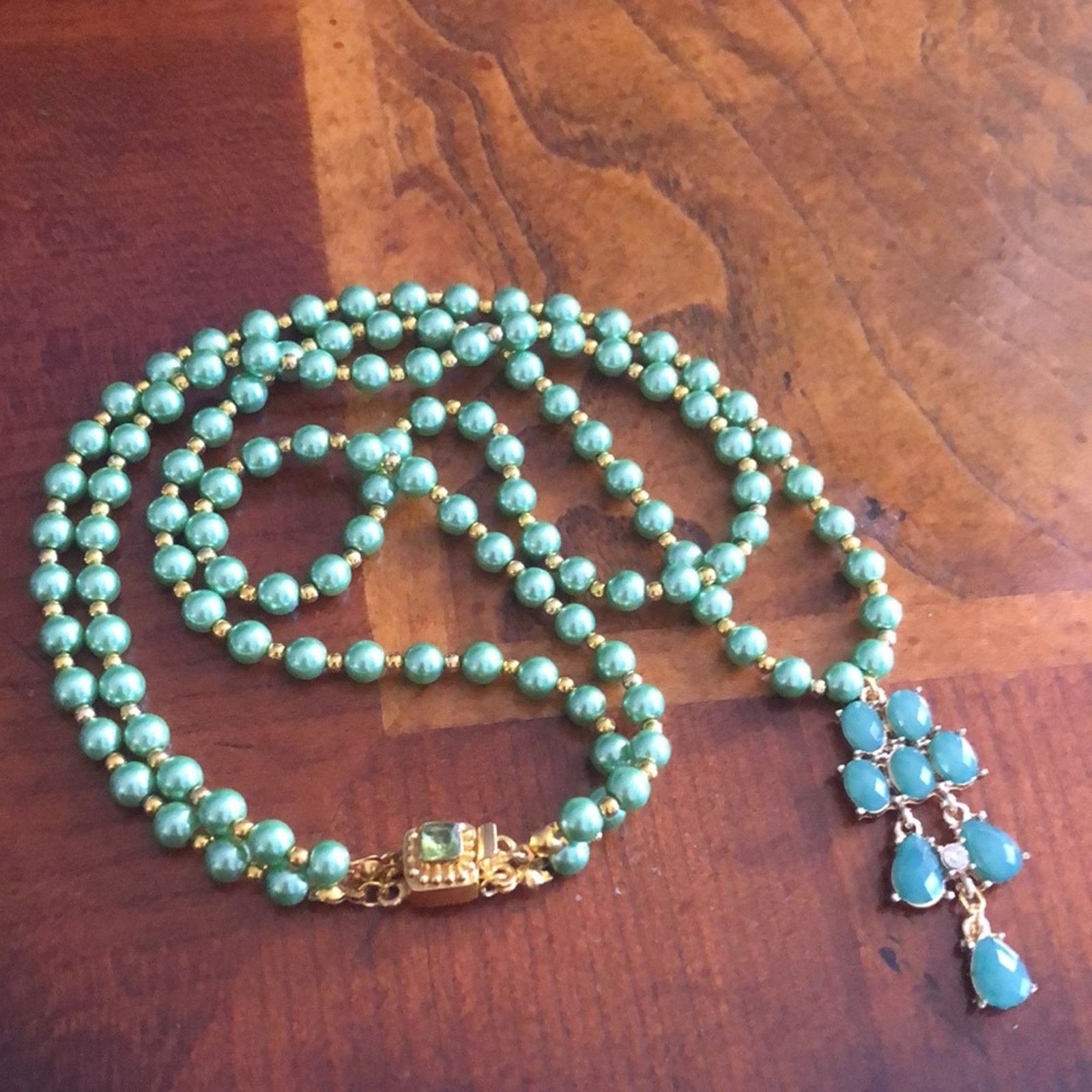 Handmade Handcrafted green Czech Pearl genuine prehnite necklace Size ONE SIZE - 7 Thumbnail
