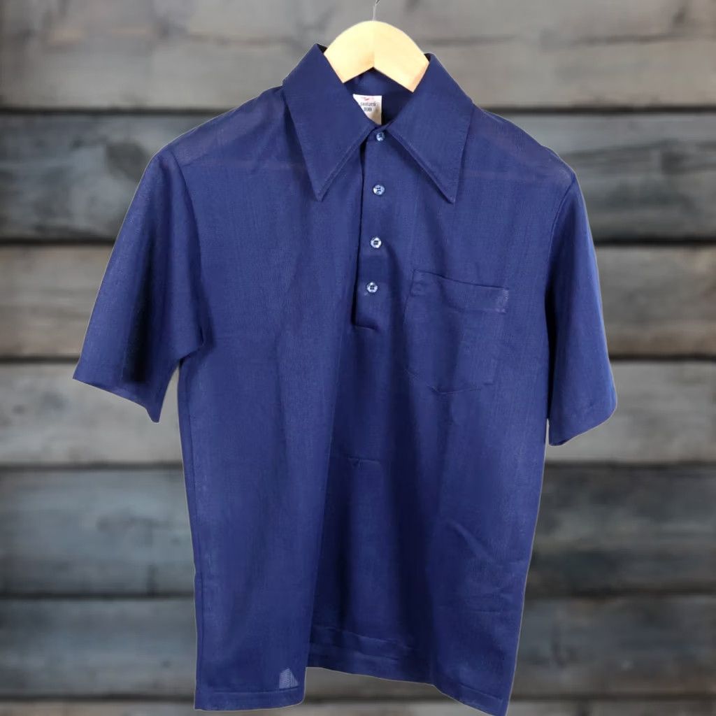 Jantzen VINTAGE Jantzen Knit Polo Shirt Mens Medium Dark Blue Lightweight Mod USA Shirt Polo Short Sleeve Casual 70s 90s Preppy Retro Boys Mens Size US M / EU 48-50 / 2 - 1 Thumbnail