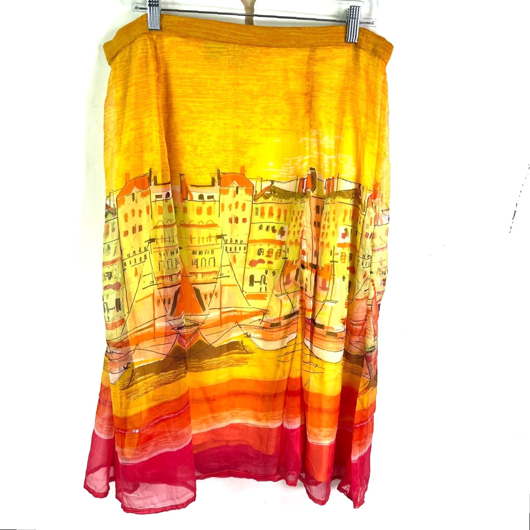 Vintage VINTAGE Half Moon Bay Skirt Women's L Yellow Long Nylon Bohemian 90s Festival Beach Flare Mid Rise Ruffle Lined Zip Closure Size 36" / US 14 / IT 50 - 5 Thumbnail
