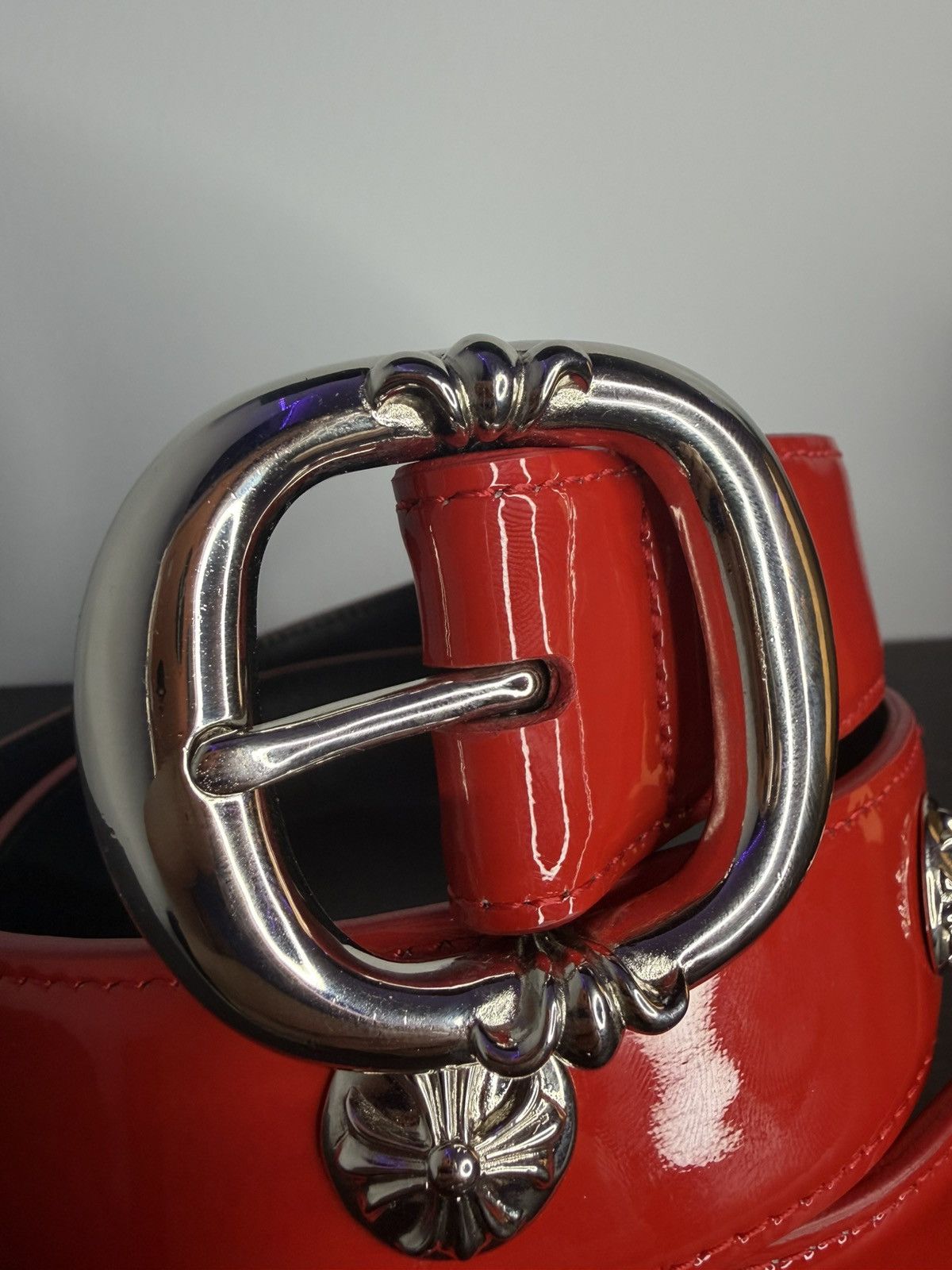 Chrome Hearts Chrome Hearts Patent Red Studded Gunslinger Belt Size 36 - 2 Thumbnail
