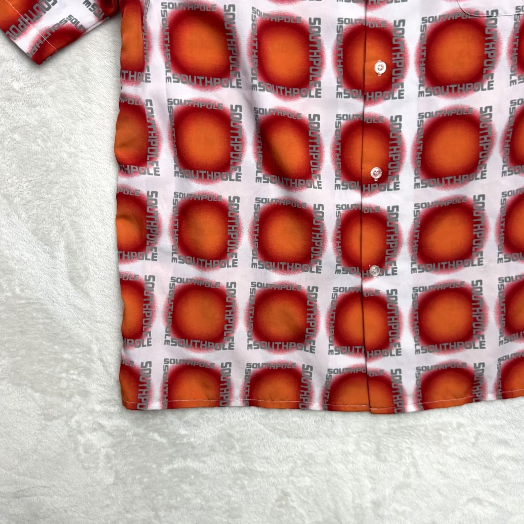 Southpole VINTAGE Southpole Shirt Mens Large Orange Satin Button-Up Short Sleeve Collared Graphic Print Casual Summer (Note: Rephrase within allowed words) Size US L / EU 52-54 / 3 - 7 Thumbnail
