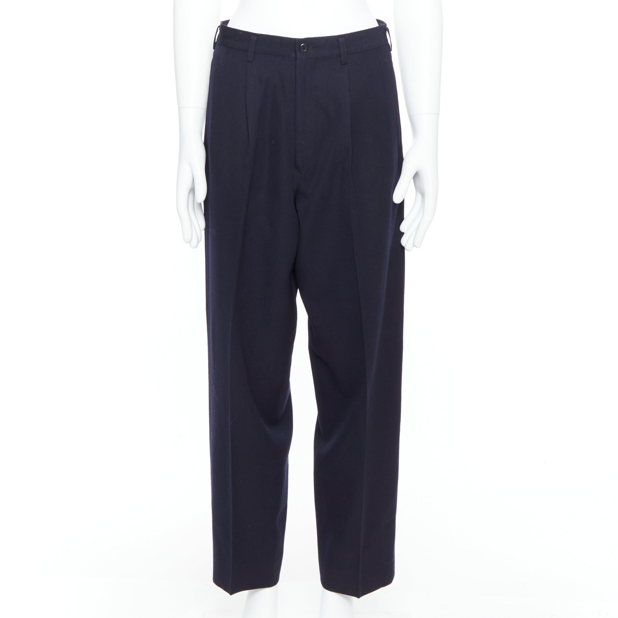 Yohji Yamamoto YOHJI YAMAMOTO Y's black 100% wool pleated front wide tapered pants M Size US 29 - 1 Thumbnail