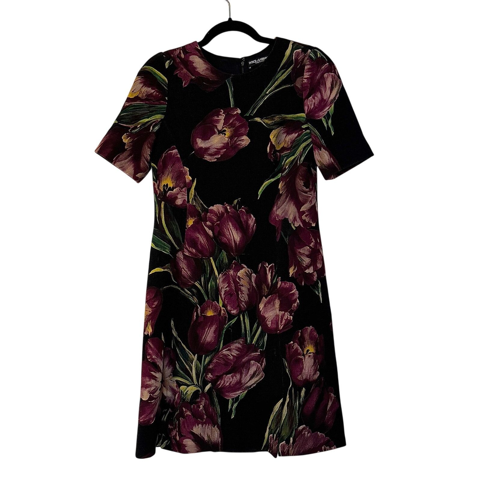 Dolce & Gabbana Dolce & Gabbana Black Tulip Print Silk Mini Dress Size XL / US 12-14 / IT 48-50 - 1 Thumbnail