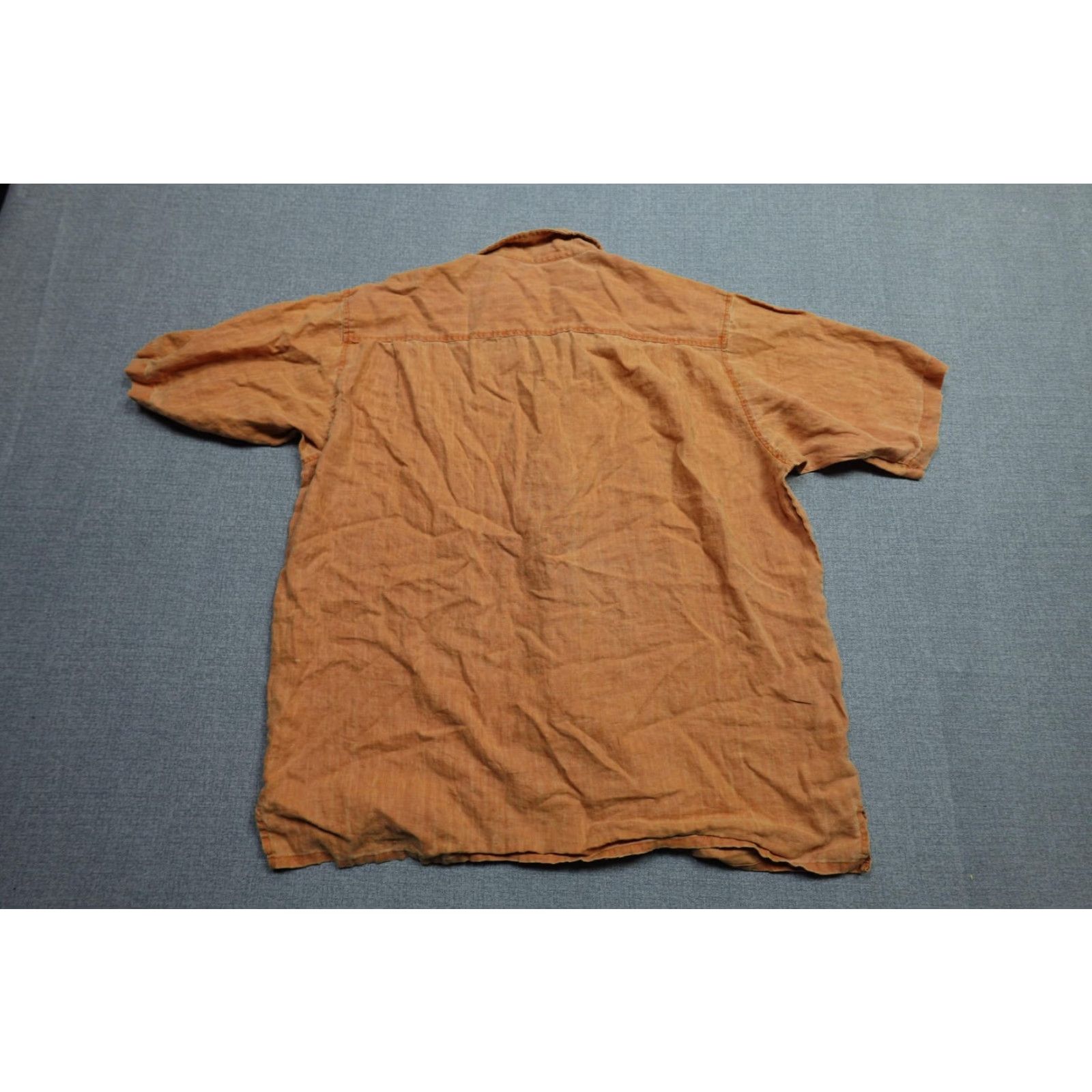 Vintage Genelli Shirt Mens XL Orange 100% Linen Short Sleeve Button Front Collared Camp Casual Vintage: No Size US XL / EU 56 / 4 - 5 Thumbnail