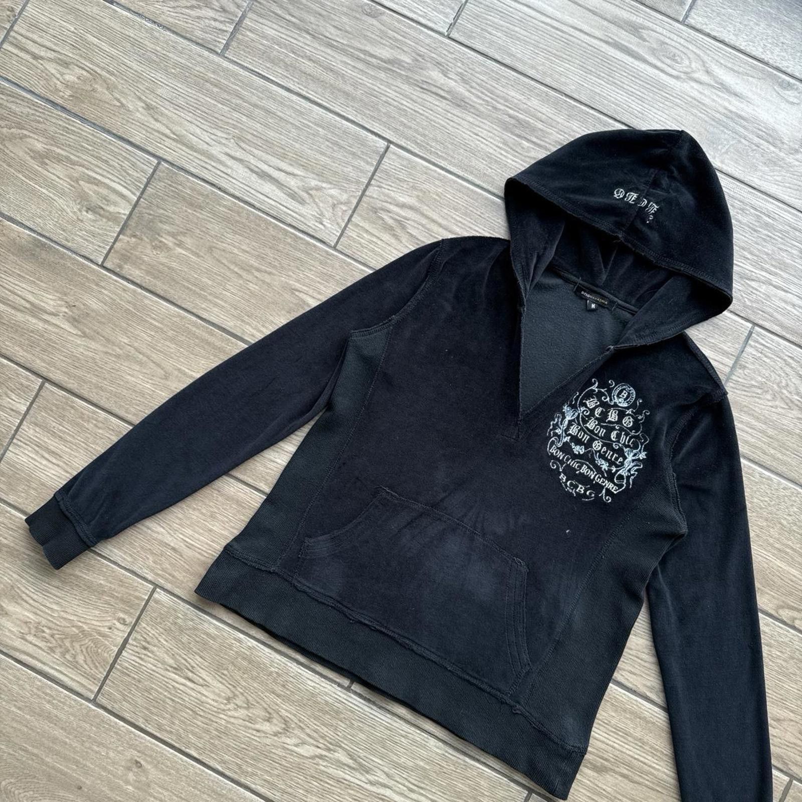 Bcbgmaxazria Y2K BCBG Black V Neck Hoodie Jacket Size M / US 6-8 / IT 42-44 - 4 Thumbnail