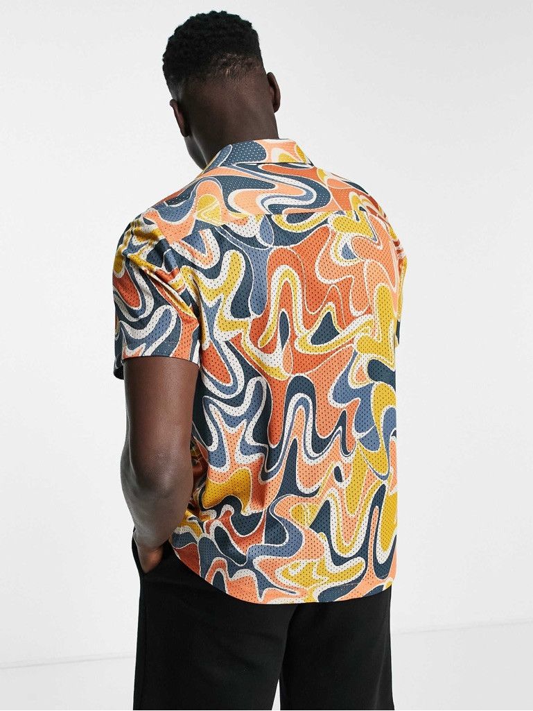Topman Topman airtex swirl print shirt in orange and blue Size US S / EU 44-46 / 1 - 6 Thumbnail