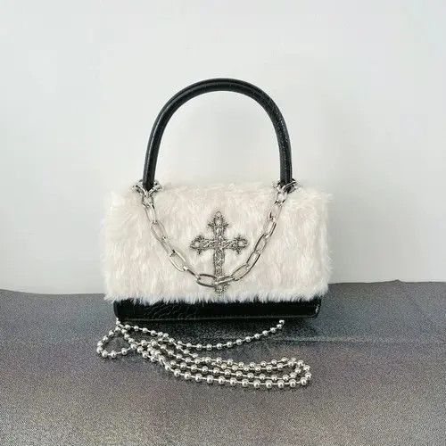 Vintage Soft Plush Cross Applique Chain Shoulder Bag Size ONE SIZE - 1 Thumbnail