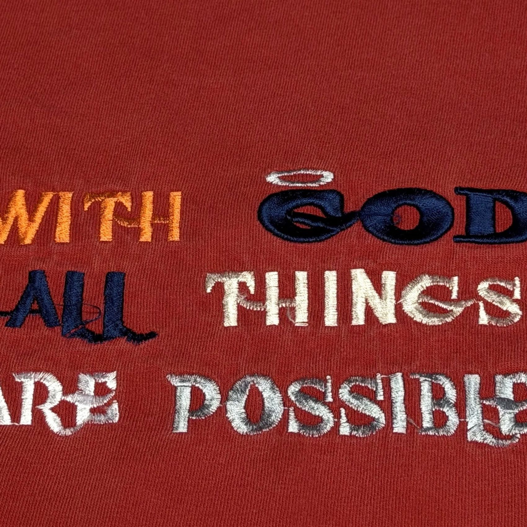 Vintage Shirt Christian Embroidered Red XL Mens With God All Things Are Possible Tee Size US XL / EU 56 / 4 - 3 Thumbnail