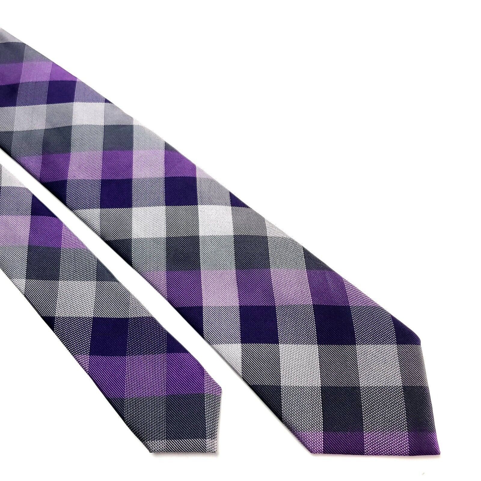 Van Heusen Van Heusen Silk Tie Purple Plaid Print Size ONE SIZE - 1 Thumbnail
