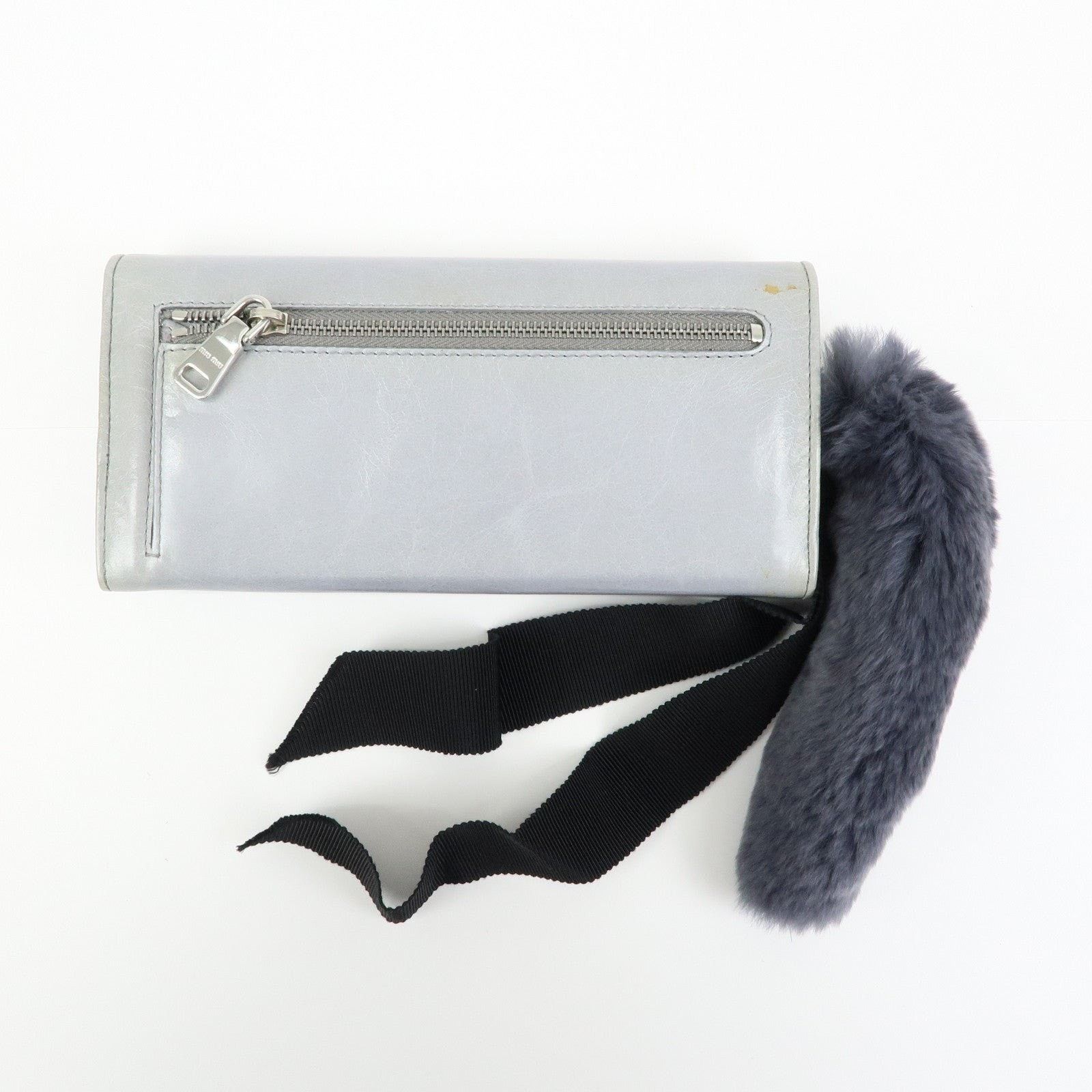 Miu Miu Miu Miu Vitello Shine Fur Flap Long Wallet Calfskin Gray Size ONE SIZE - 2 Thumbnail
