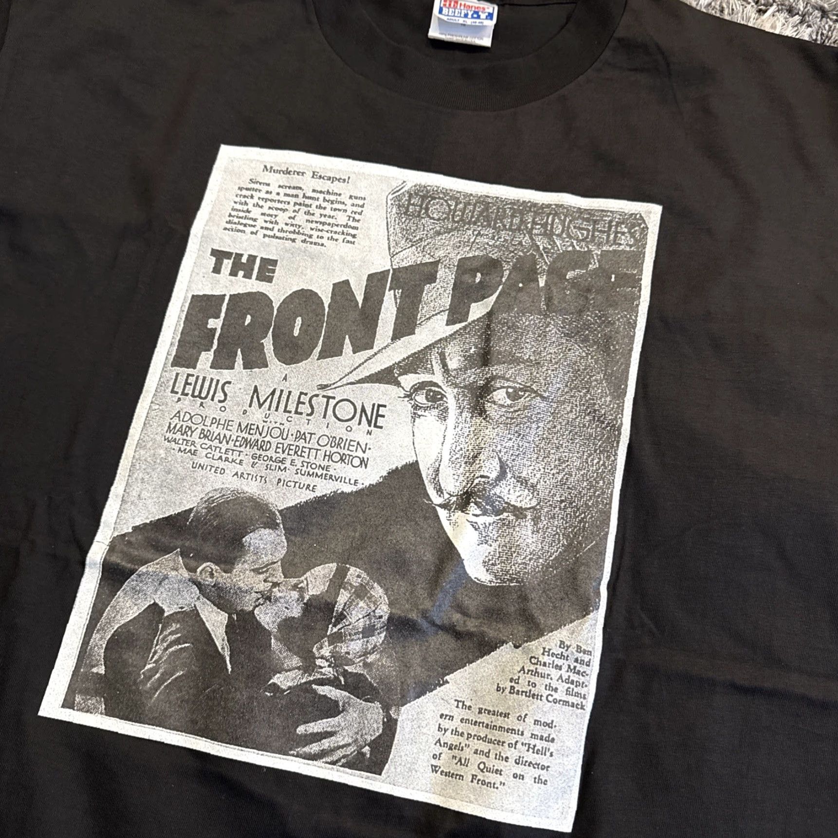 Hanes VINTAGE DRY ROTTED 90s The Front Page Milestone Movie Hanes T-Shirt XL Men Black Shirt XL Mens Size US XL / EU 56 / 4 - 2 Thumbnail