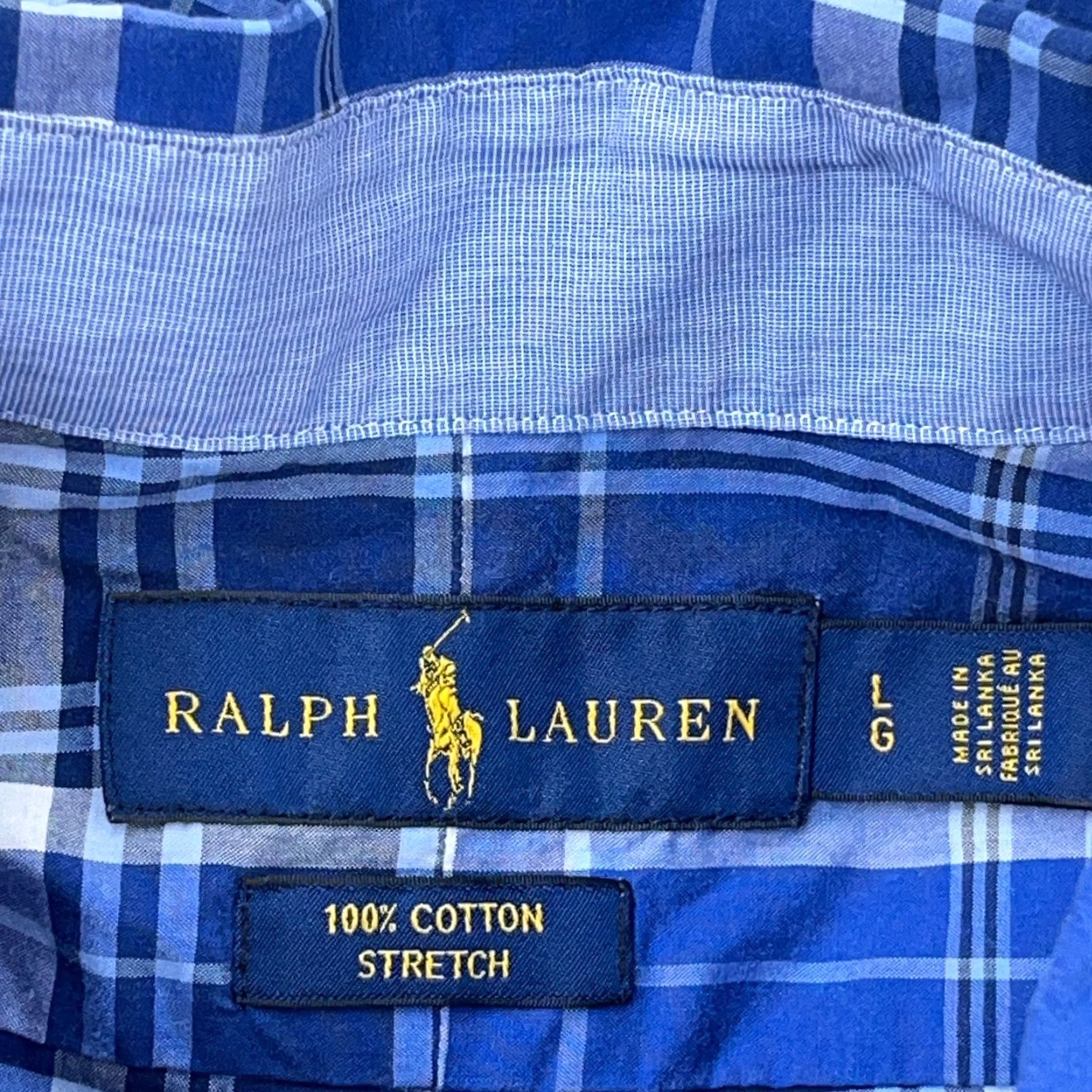 Ralph Lauren Ralph Lauren Shirt Men Large Blue Plaid Button Up Dress Poplin Stretch Cotton B2 Size 42R - 3 Thumbnail