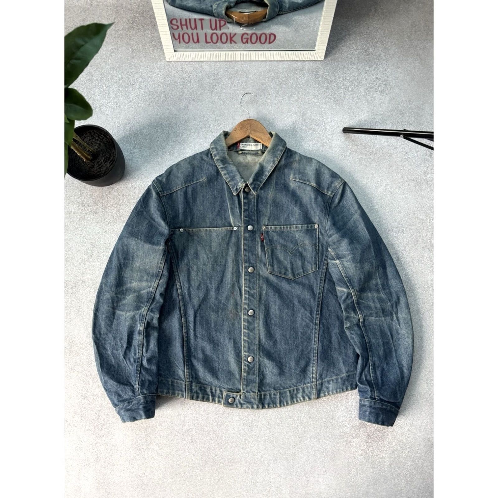 Denime VINTAGE Levis Engineered Jeans 90s Button Up Denim Jacket Men L Blue Denim Jacket Bomber Style Casual Streetwear 90s Mens Button Up Pockets Size US 33 - 2 Thumbnail