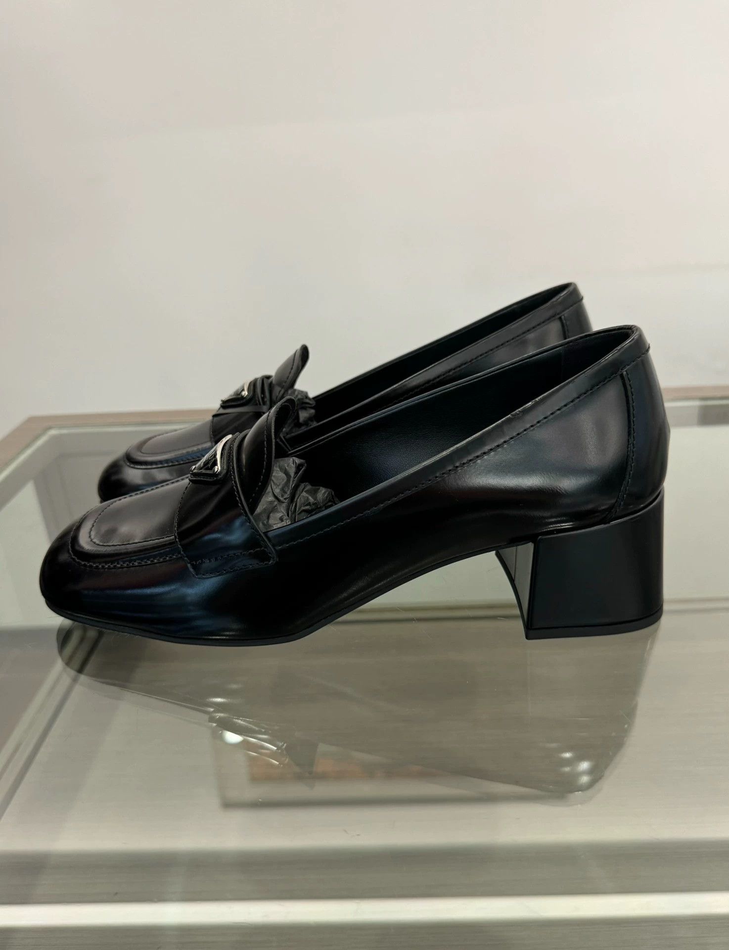Prada Prada black triangular logo loafers Size US 7.5 / IT 37.5 - 3 Thumbnail