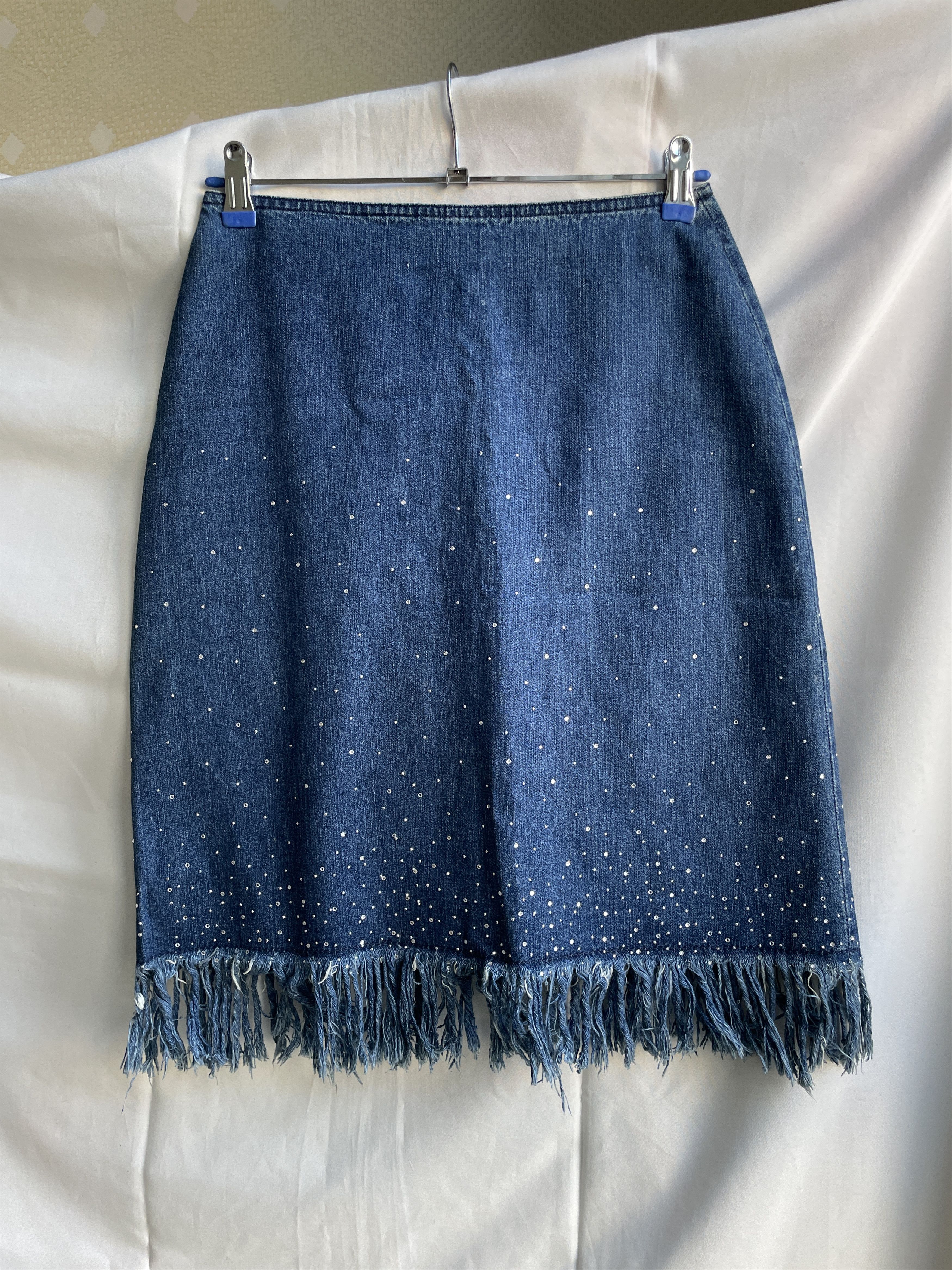 Fendi Fendi Vintage 00s Rhinestone Fringe Denim Midi Skirt Size 28 Size 28" / US 6 / IT 42 - 1 Thumbnail