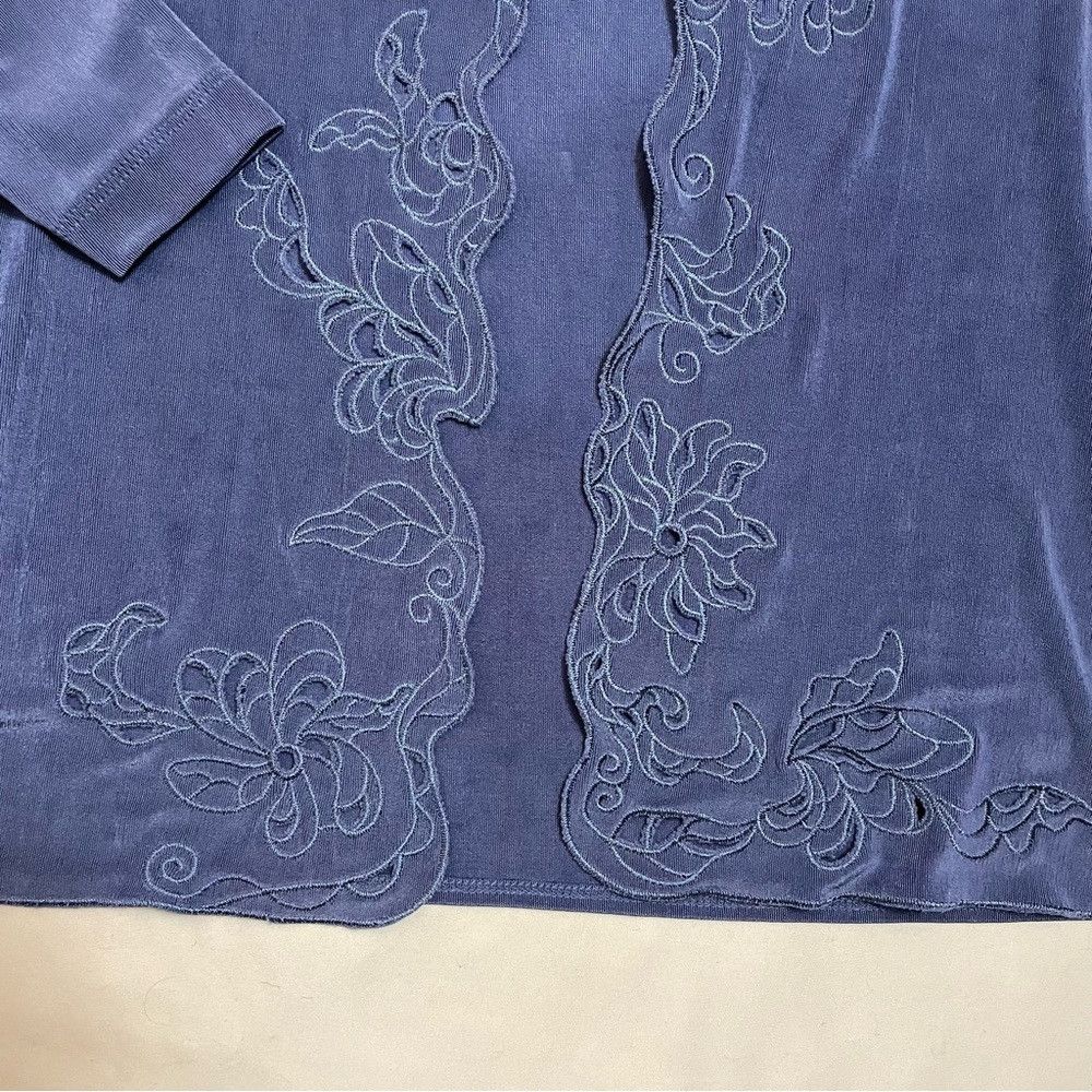 Chicos Chico's Travelers Blue Liquid Knit Embroidered Open Front C Size S / US 4 / IT 40 - 7 Thumbnail