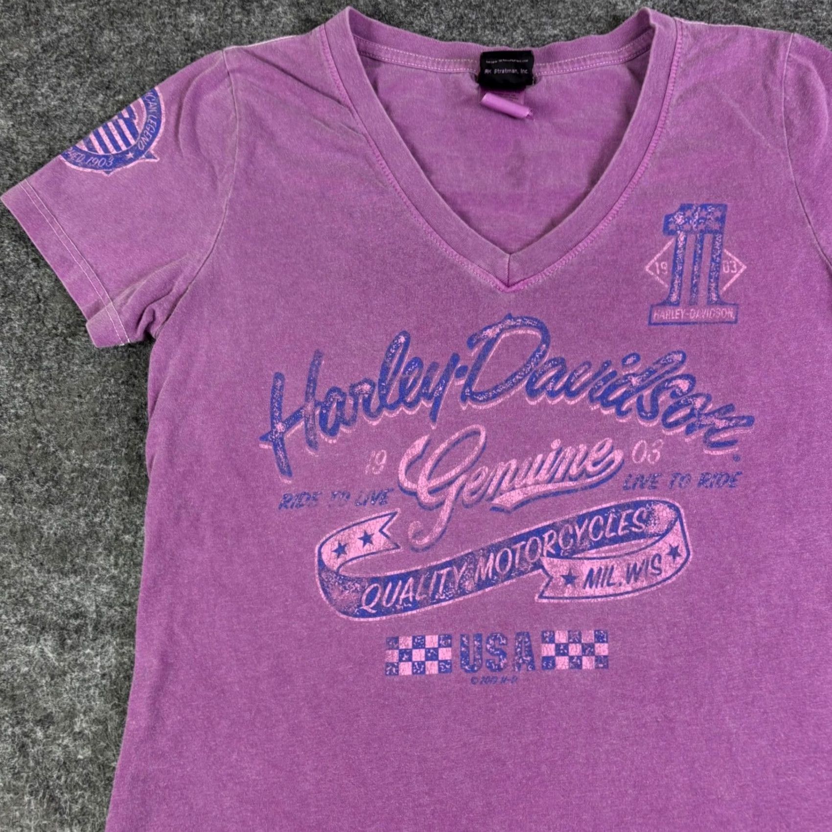 Harley Davidson Harley-Davidson Womens T-Shirt V-Neck Short Sleeve Purple XS Solid Rock Classic Basic Casual Million-Color? Size XS / US 0-2 / IT 36-38 - 6 Thumbnail