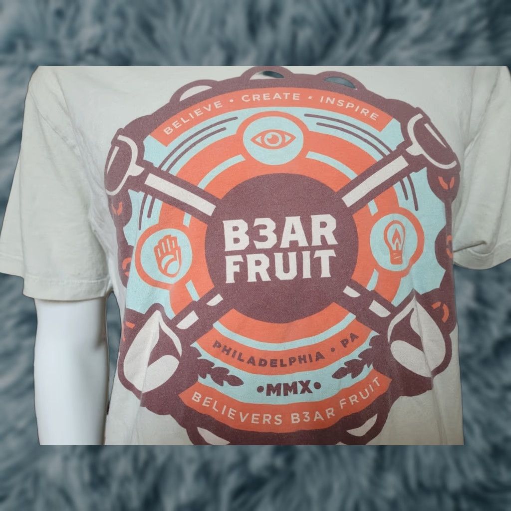 Vintage B3ar Fruit T Shirt Large Ivory Men Short Sleeve Crew Neck Graphic Tee Streetwear Philadelphia PA Believe Create Inspire Size US L / EU 52-54 / 3 - 1 Thumbnail
