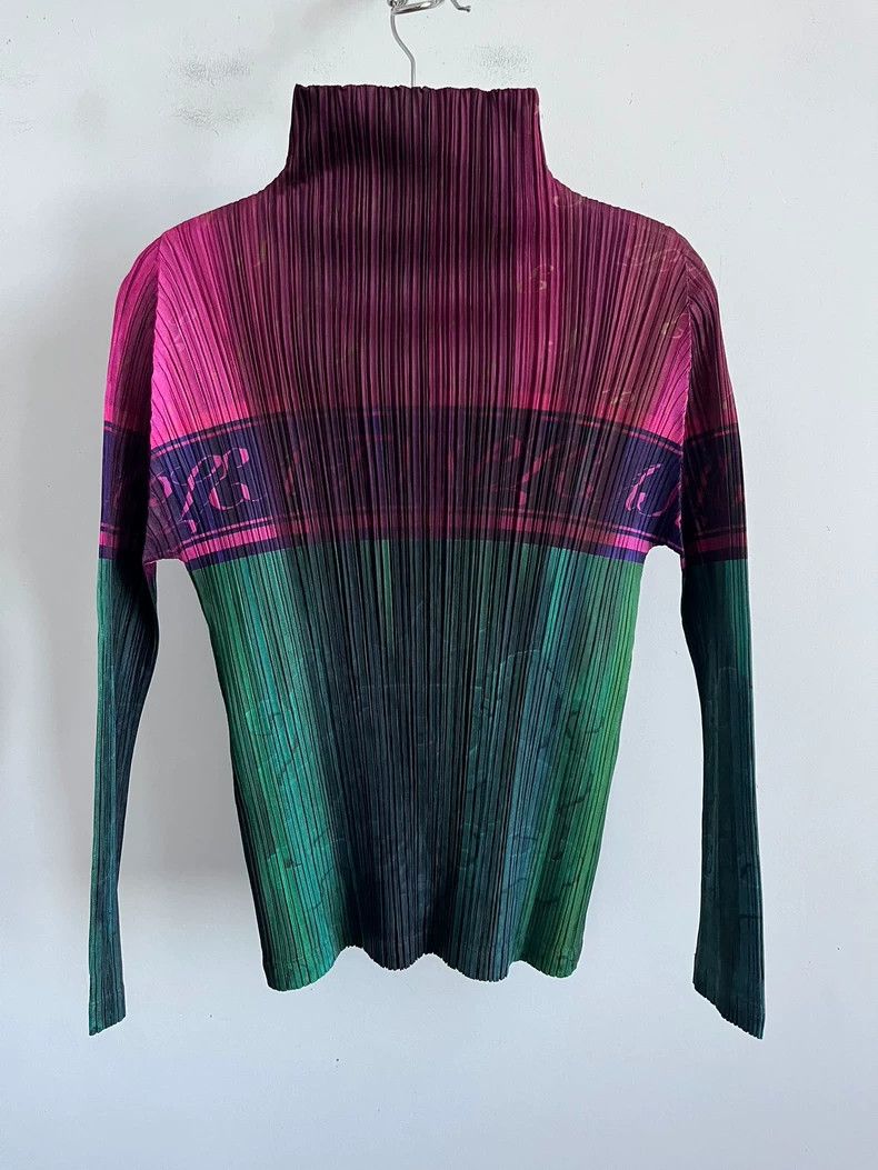 Issey Miyake Issey Miyake Pink and green color-blocked pleated long-sle Size XL / US 12-14 / IT 48-50 - 2 Thumbnail