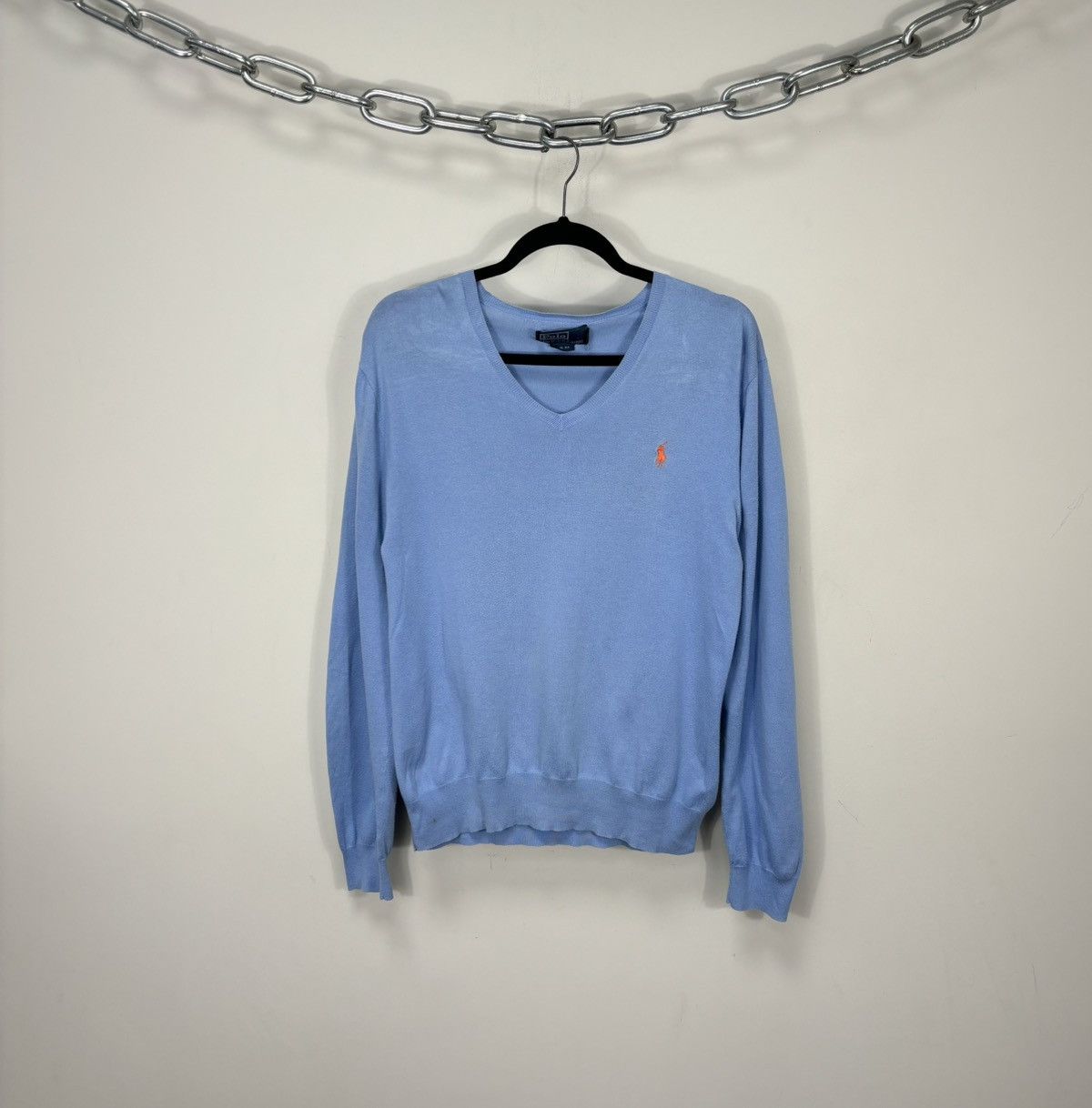 Polo Ralph Lauren Vintage Polo Ralph Lauren Men’s Light Blue V-Neck Sweater Size US M / EU 48-50 / 2 - 1 Thumbnail