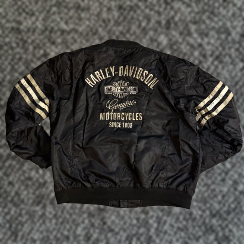 Harley Davidson VINTAGE Harley-Davidson Motorcycles Black Nylon Heritage Bomber Jacket 3XL Biker Mens Jacket Size US XXL / EU 58 / 5 - 1 Thumbnail