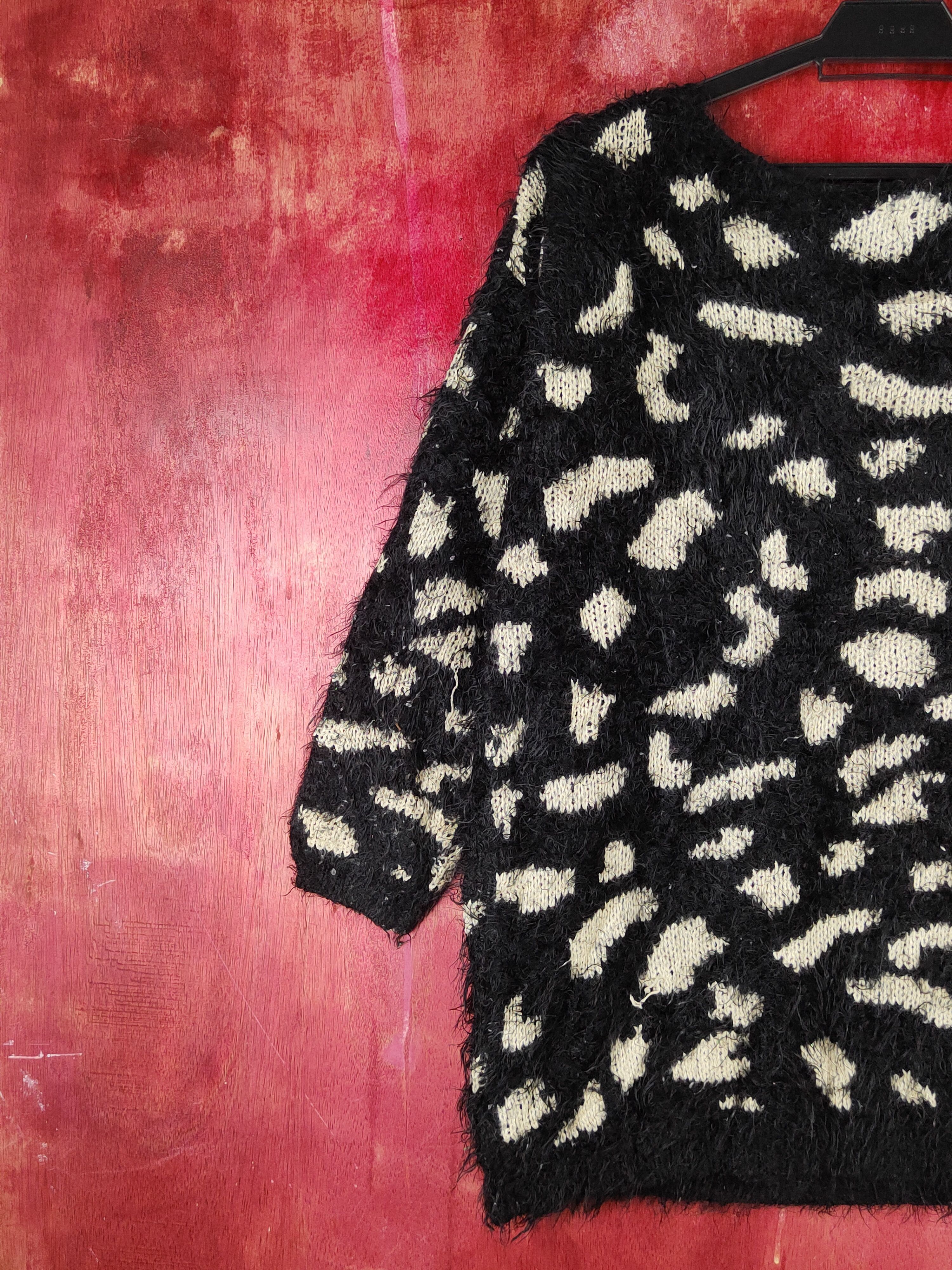 Homespun Knitwear Anryanry Black Cream Shag Shaggy Fur Mohair Knitwear #S2164 Size M / US 6-8 / IT 42-44 - 8 Thumbnail