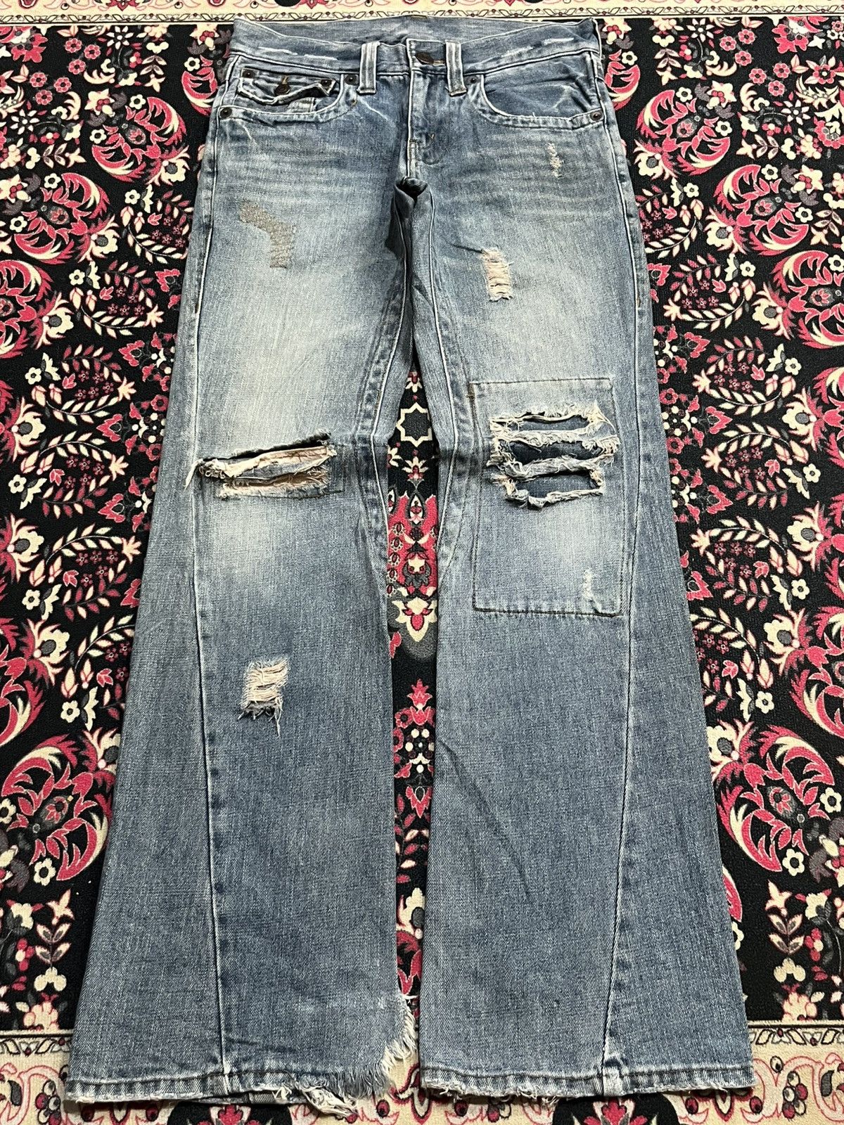 Tornado Mart Vintage Japanese Brand Blue Washed Distressed Flare Jeans Size US 28 / EU 44 - 1 Thumbnail