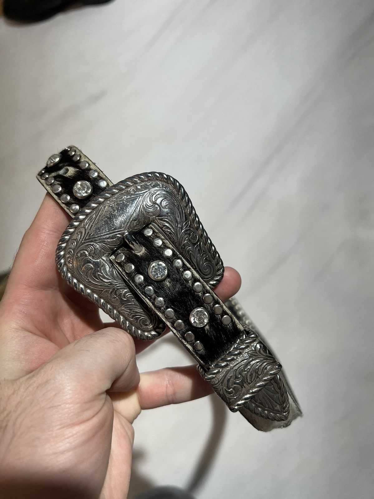 Hysteric Glamour × If Six Was Nine × Vintage Vintage Mohair / Fuzzy Y2K Leather Belt BB Simon style Size 28 - 4 Thumbnail