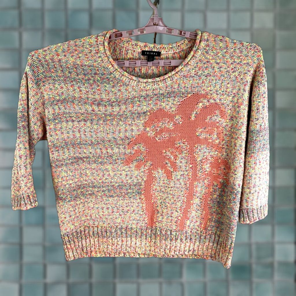 Anthropologie Anthropologie Tribal Sweater Long Sleeve Palm Tree Neon SZ L Multicolor Size L / US 10 / IT 46 - 1 Thumbnail