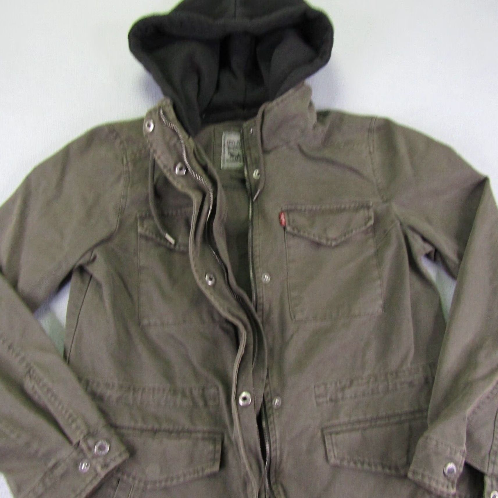 Levi's Levis Jacket Womens Medium Green Twill Field Chore Coat Removable Hood Zip Snap Size M / US 6-8 / IT 42-44 - 5 Thumbnail