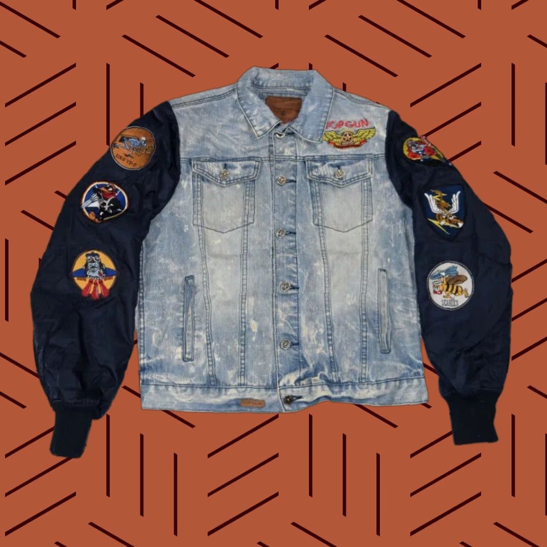 Denime TOP GUN DENIM NYLON JACKET MEN L denim patch Embroidered Logo Bomber Navy USA Vintage: No (but avoid N/A) Size US L / EU 52-54 / 3 - 1 Thumbnail