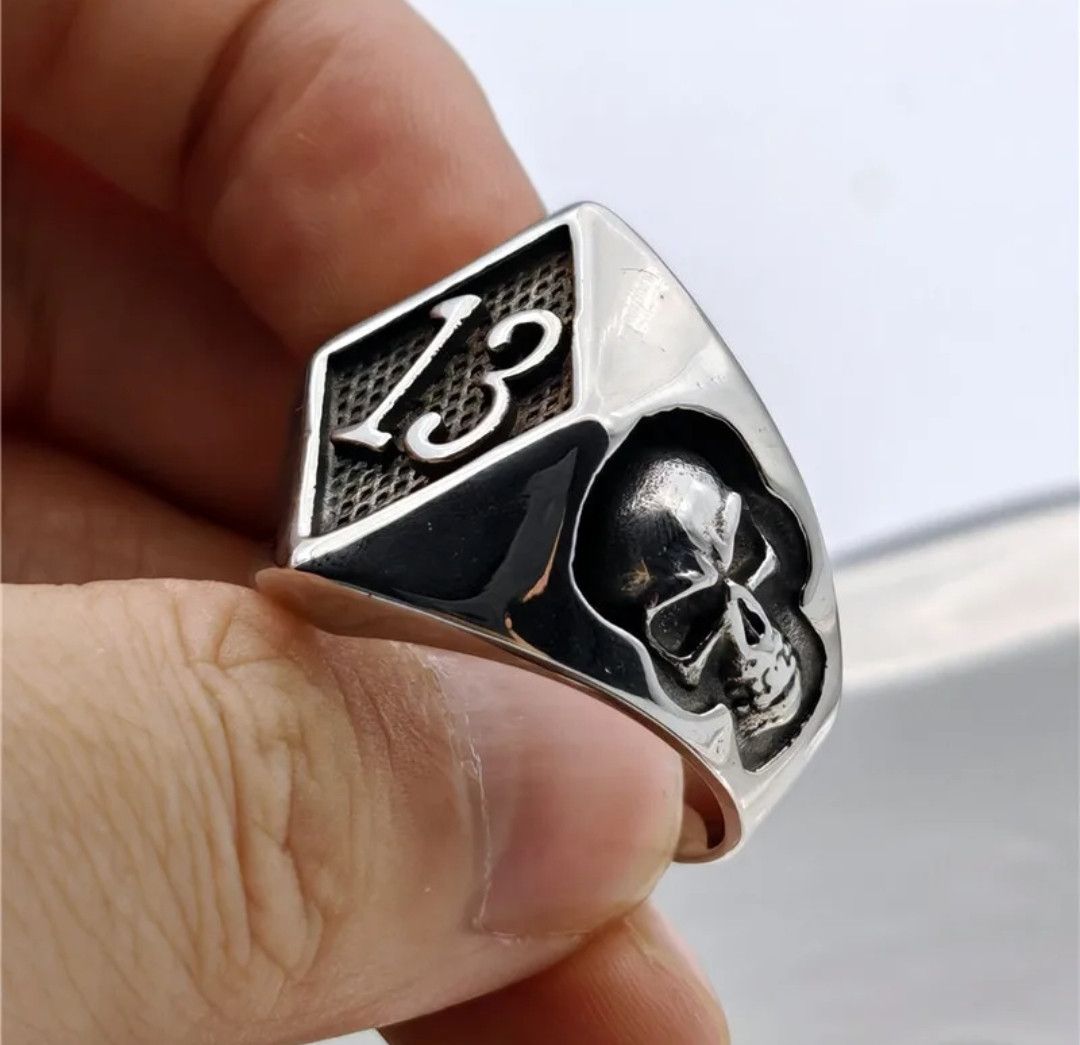 Jewelry Number 13 Solid Skull Ring Stainless Steel Punk Skeleton Size ONE SIZE - 3 Thumbnail