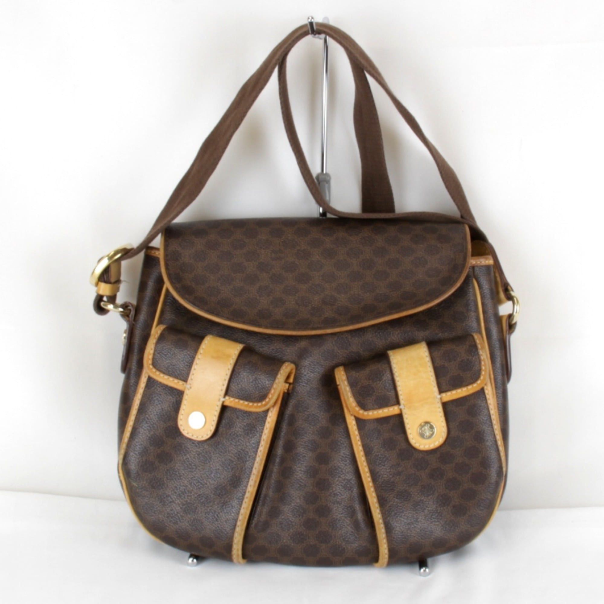 Celine CELINE Macadam pattern pocket shoulder bag, leather, brown, women's. Size ONE SIZE - 1 Thumbnail