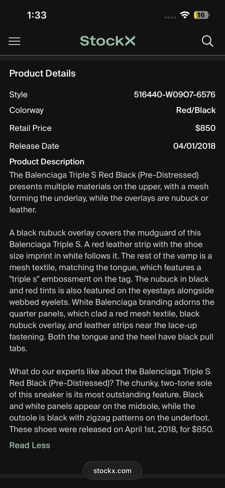 Balenciaga Balenciaga Triple S Red Black ‘Bred’ (Pre-Distressed) 2018 Size US 10 / EU 43 - 10 Thumbnail
