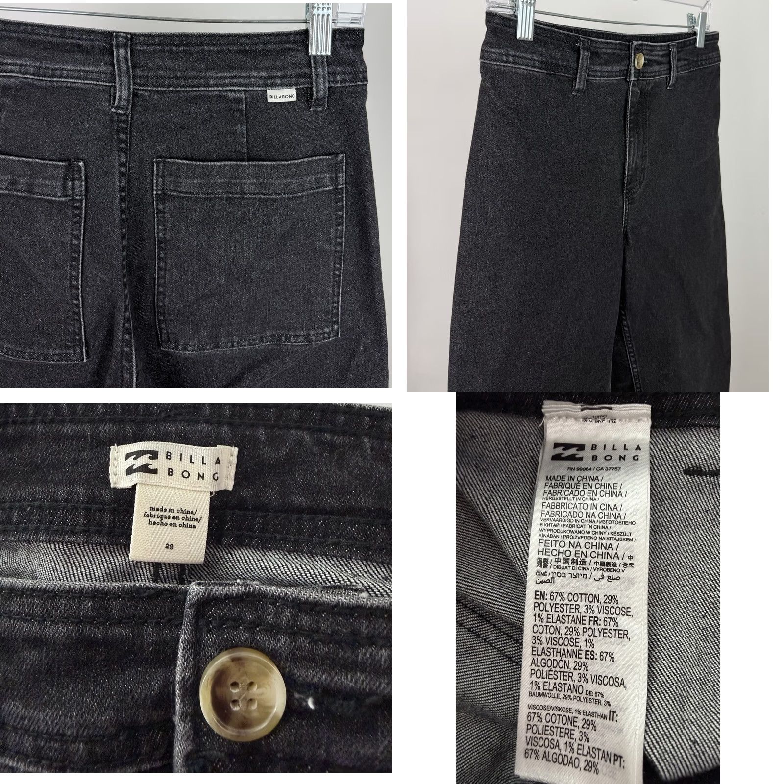 Billabong Billabong Jeans Womens 29 Cropped Wide-Leg Raw Hem Black Denim 29" Inseam Stretch High Rise Size 29" - 8 Thumbnail