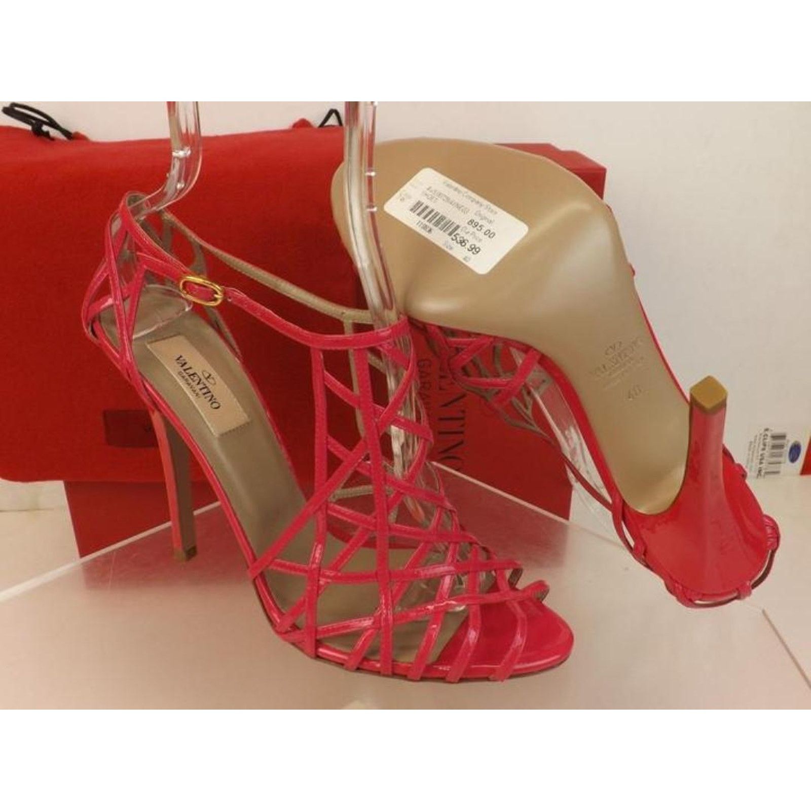 PINK PATENT LEATHER CRISSCROSS CAGE SANDALS PUMPS 36.5