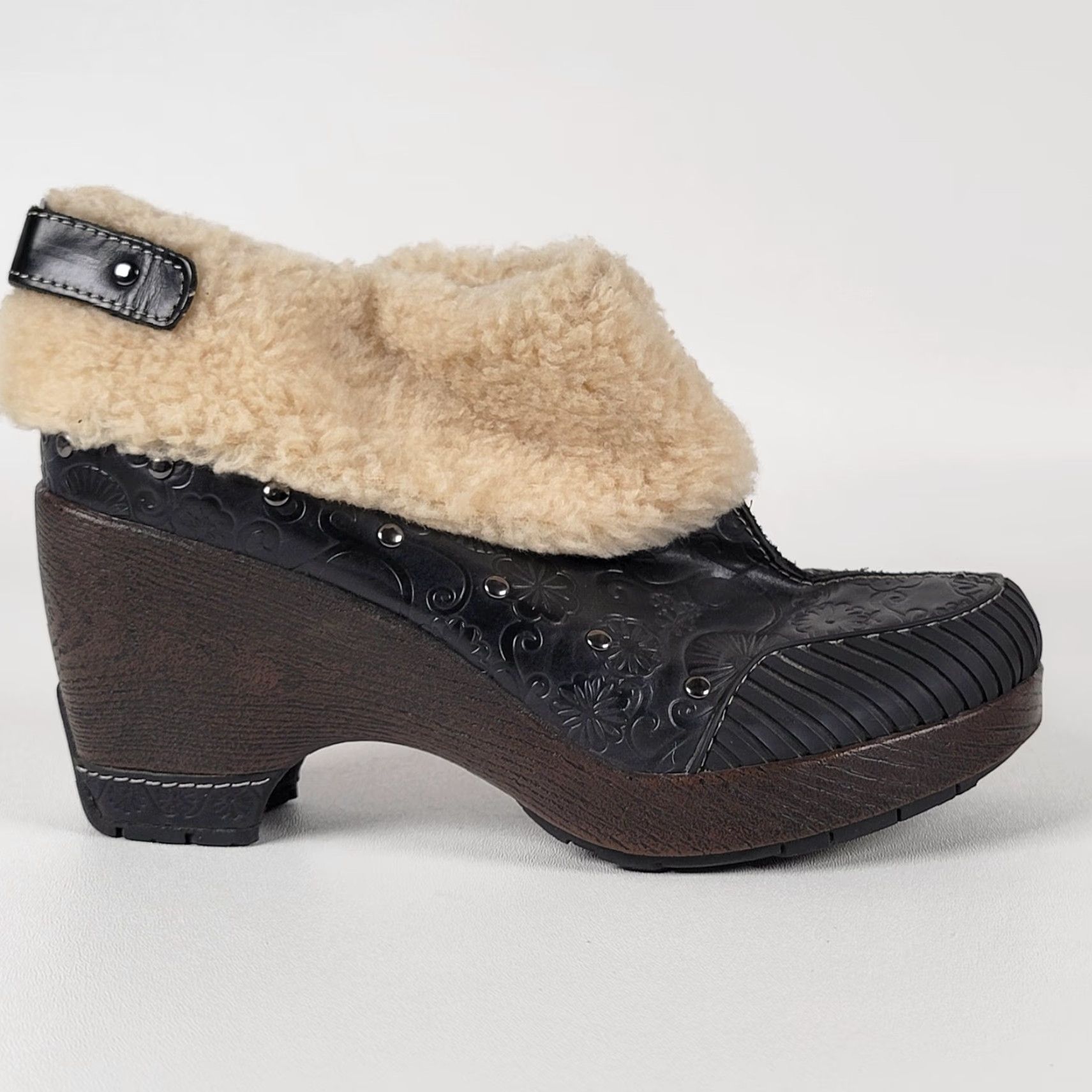 Vintage Jambu HOLLAND Bootie Women 8M Black Tooled Leather Faux Fur Trim Shoes Boots Size US 8 / IT 38 - 4 Thumbnail