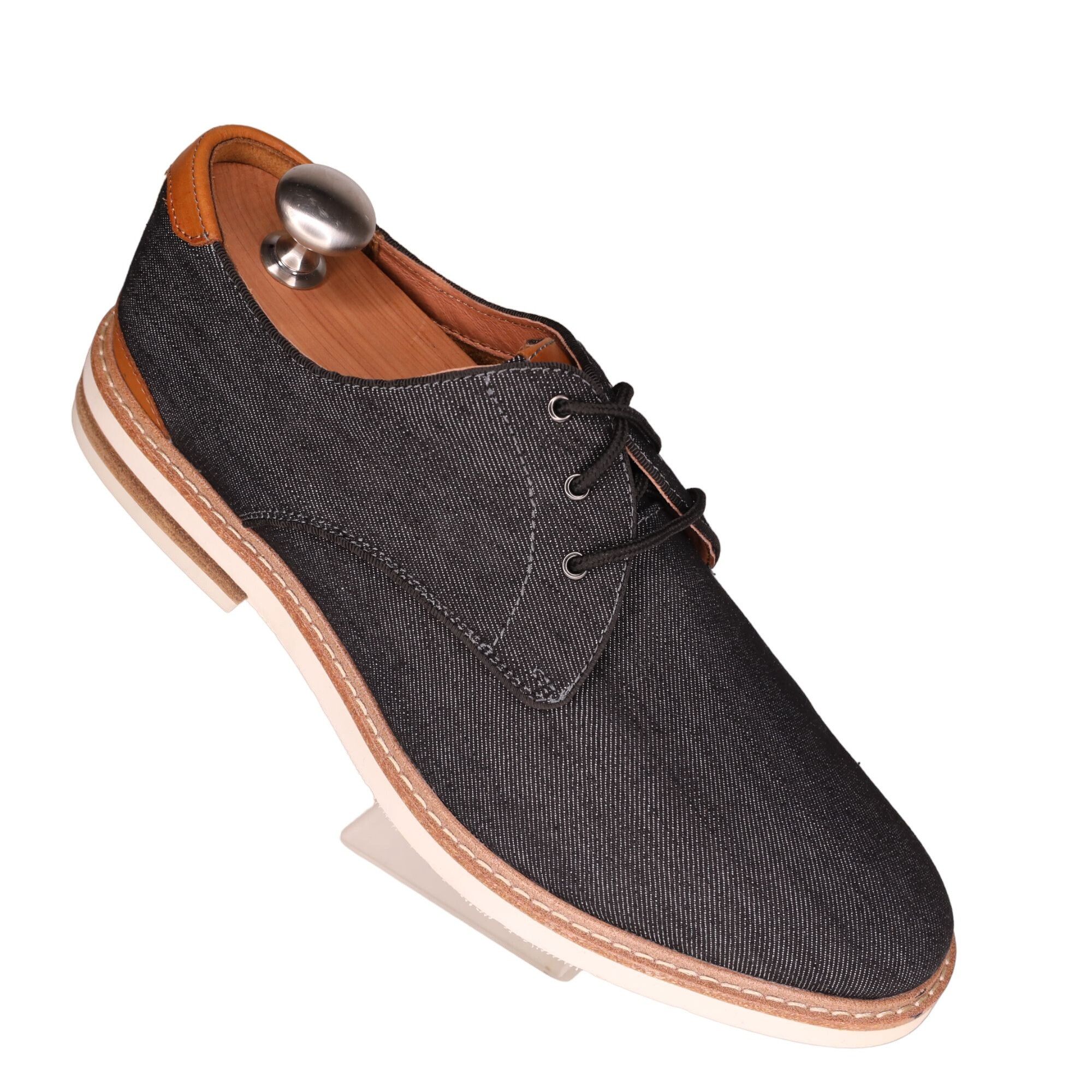 image of New Florsheim Men's 8 Highland Canvas Plain Toe Dress Casual Shoes in Charcoal Black Canvas Brown