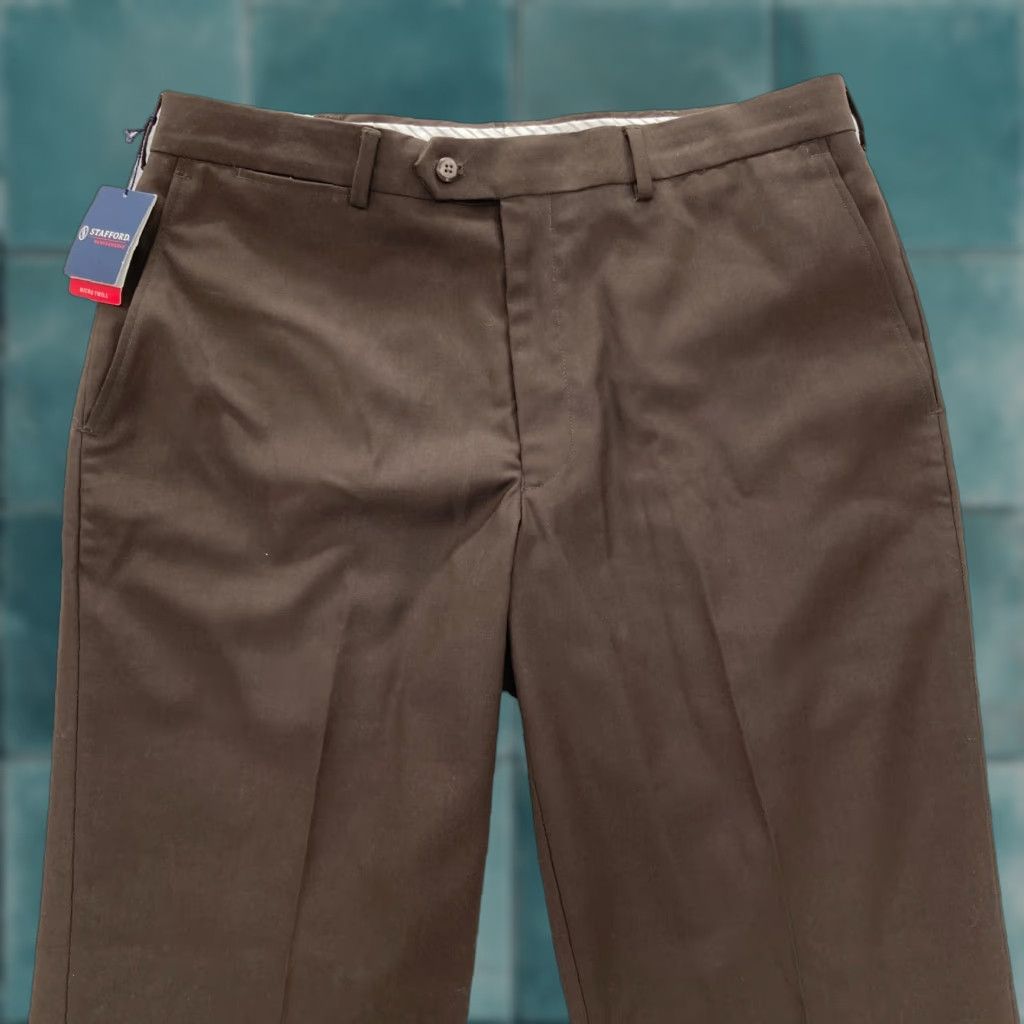 Stafford Stafford Dress Pants - Flat Front, Classic Fit, Brown, 38x30,  Polyester Wool Spandex, Men's, Belt Loops, Pockets, Machine Washable,  Travel/Business/Formal, 2010-2019 | Grailed