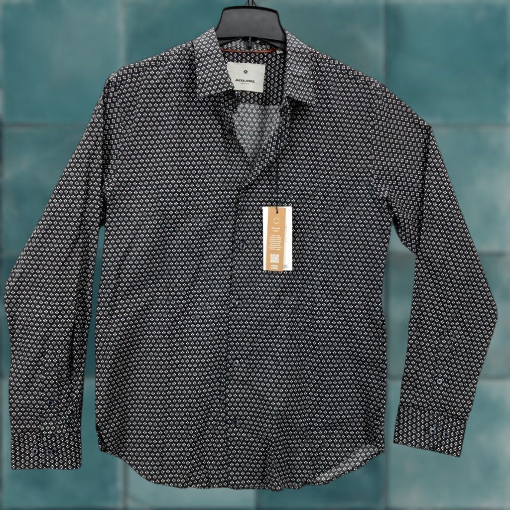 Jack & Jones Jack & Jones Best Shirt Mens Large Button Up Long Sleeve Black Geometric Holiday Shirt Size US L / EU 52-54 / 3 - 1 Thumbnail