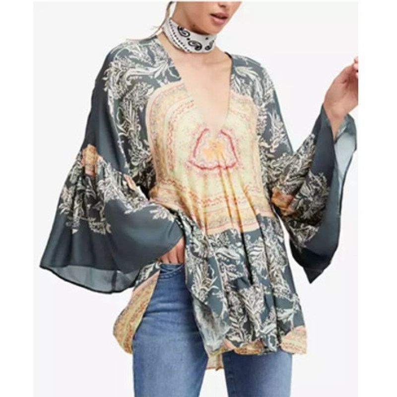 Free People Free People Sunset Dreams Printed Bell-Sleeve Tunic S Size S / US 4 / IT 40 - 1 Thumbnail