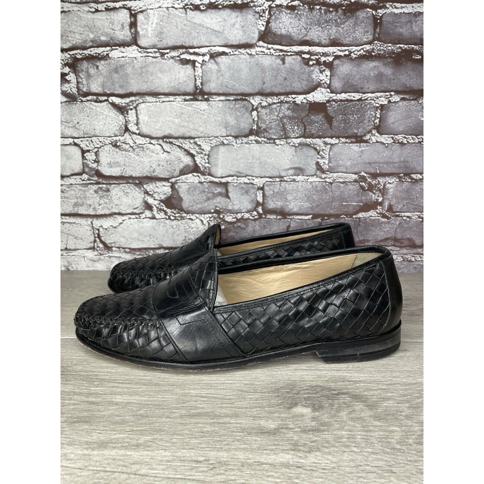Cole Haan Cole Haan Black Leather Basket Weave Penny Loafers Dress Sho Size US 12 / EU 45 - 1 Thumbnail