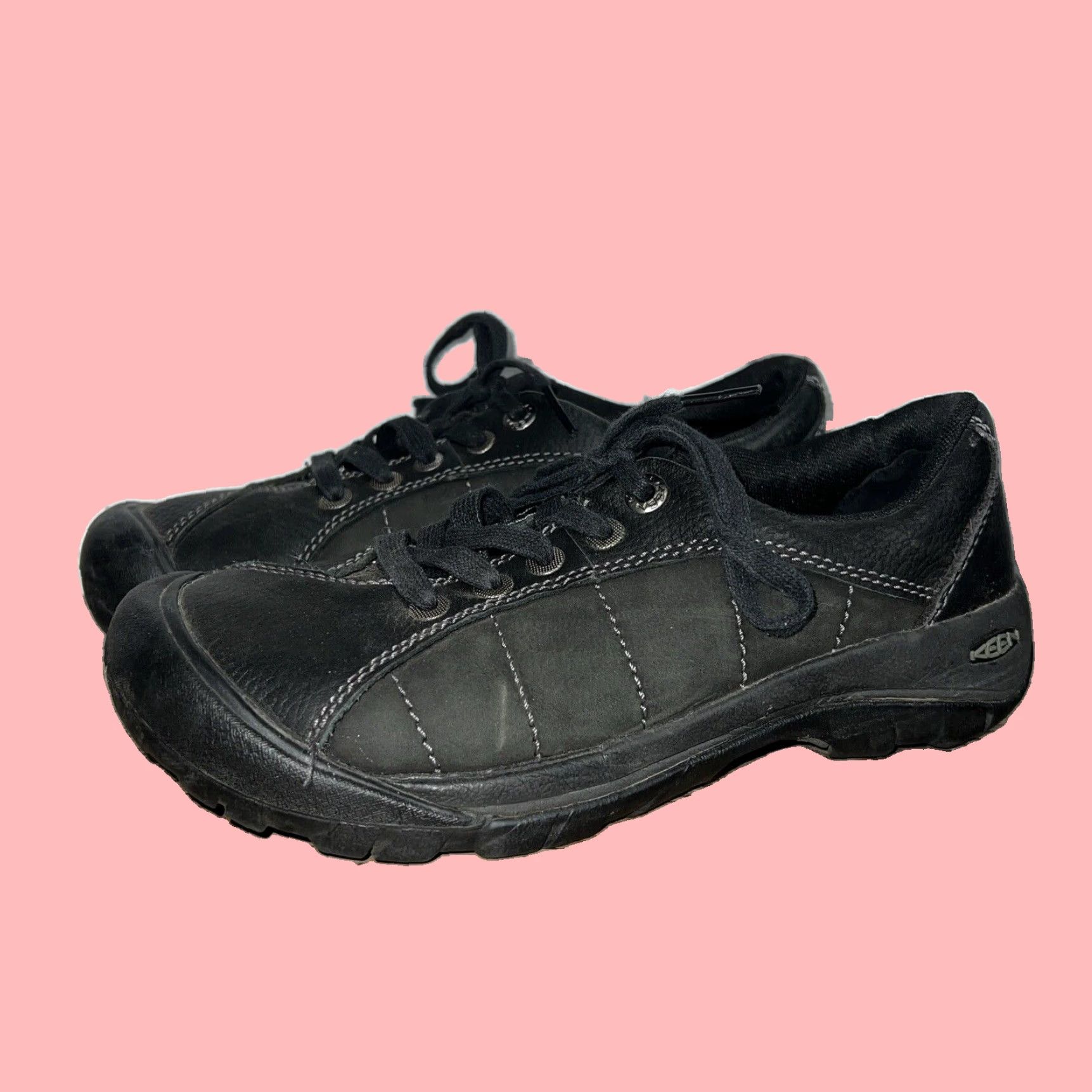 Keen Black Leather Hiking Sneaker Shoes Womens Size 7.5