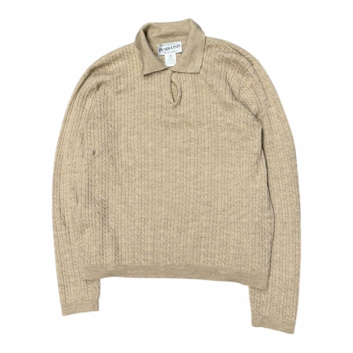 Vintage Vintage 90s Cream Cable Knit Polo Sweater Women Size L Size L / US 10 / IT 46 - 1 Thumbnail