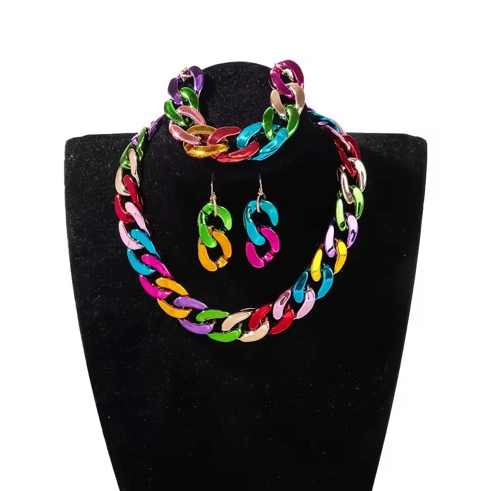 Other 4pcs/Set Acrylic Cuban Chain Necklace Bracelet Earrings Size ONE SIZE - 9 Thumbnail
